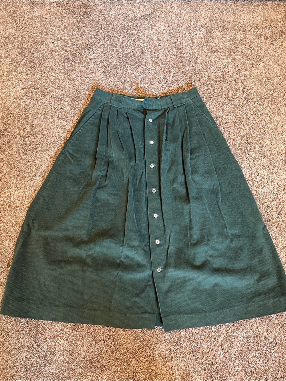 Button-Front Dark Green Midi Skirt